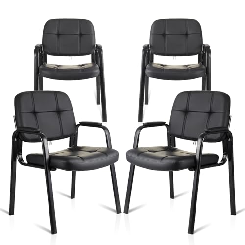 CLATINA Waiting Room Guest Chair with Bonded Leather Padded Arm Rest for Office Reception and Conference Desk Black 4 Pack