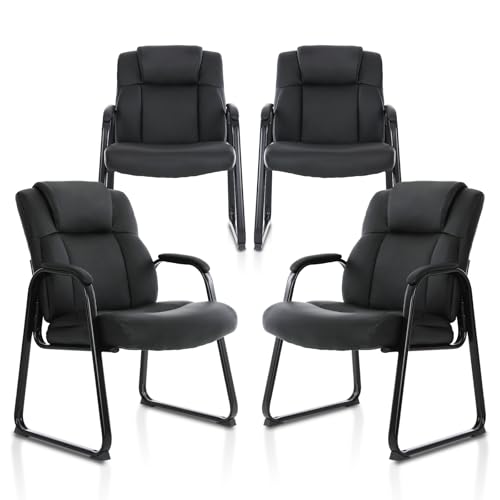CLATINA Big & Tall 500 lb. Guest Chair, Leather Reception Chairs with Sled Base and Padded Arm Rest for Waiting Room Office Home and Meeting Conference-Black (4 Pack)