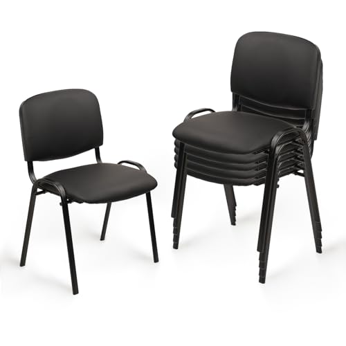 CLATINA Stacking Waiting Room Chairs, PU Leather Armless Office Guest Chair with Metal Frames, Stackable Conference Room Chairs No Wheels for Reception Lobby Side Training School, Black Set of 5