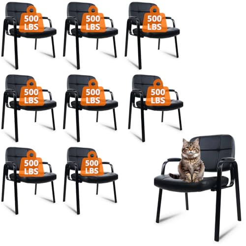 CLATINA Big & Tall 500 lbs Waiting Room Guest Chair, Leather Office Reception Chair No Wheels with Padded Arms for Elderly Home Desk Conference Room Lobby Side Salon Clinic, Black(8 Pack)