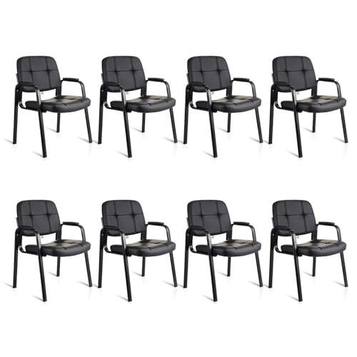 CLATINA Waiting Room Guest Chair with Bonded Leather Padded Arm Rest for Office Reception and Conference Desk Black 8 Pack